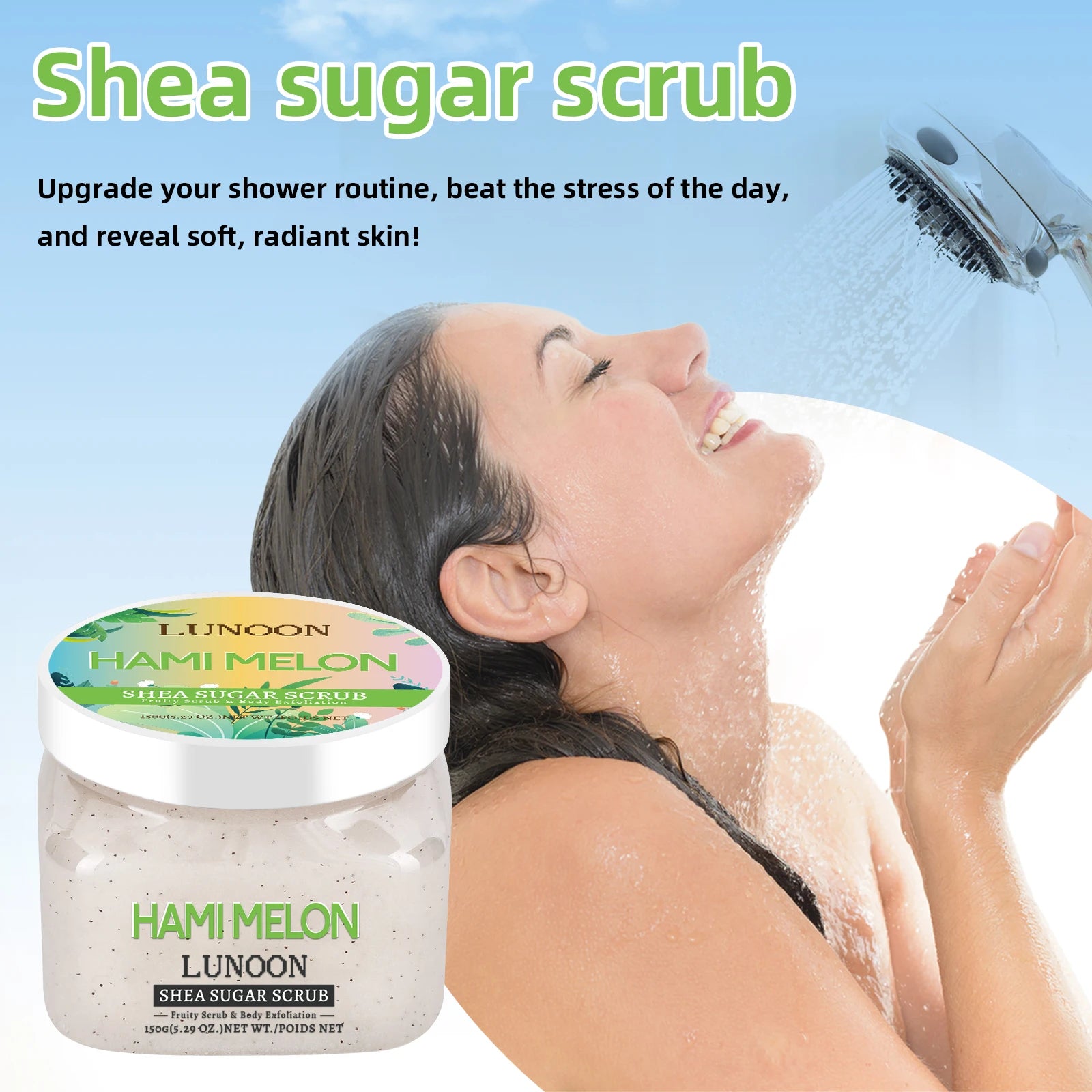 Coconut Shea Sugar Scrub 150g – LUNOON Exfoliating Body Scrub for Smooth Skin, Natural Moisturizing with Coconut & Shea Butter