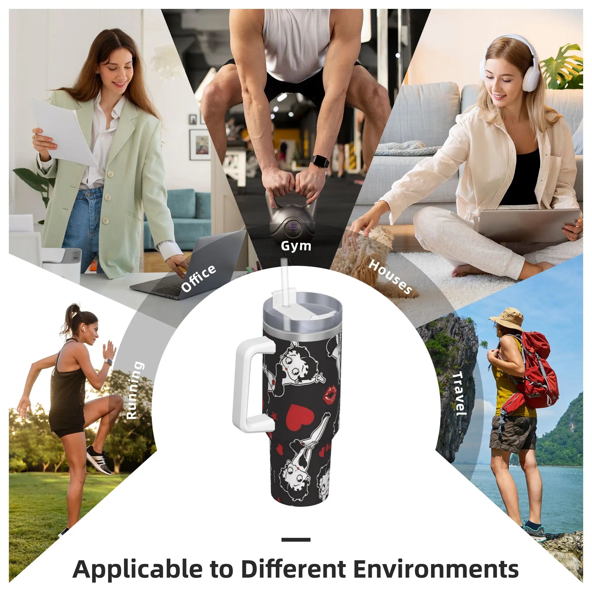 B-Bettys Boops Tumbler 40oz Stainless Steel Double Wall Vacuum Insulated  Tumblers Cup With Straw