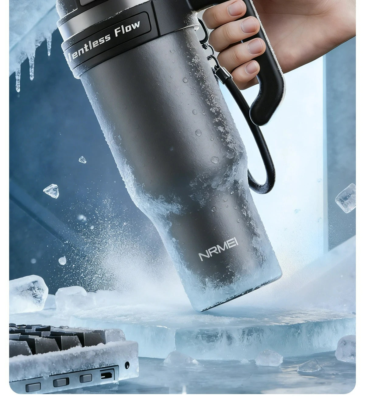 Cold Insulated Tumbler Ceramic Inner Large Water Bottle Car Cup  with Handle Straw Multipurpose Fitness