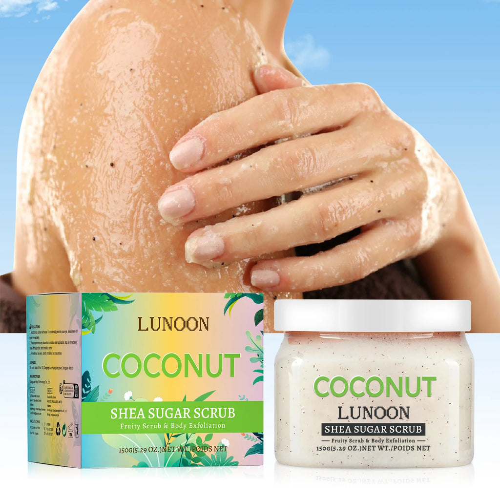 Coconut Shea Sugar Scrub 150g – LUNOON Exfoliating Body Scrub for Smooth Skin, Natural Moisturizing with Coconut & Shea Butter