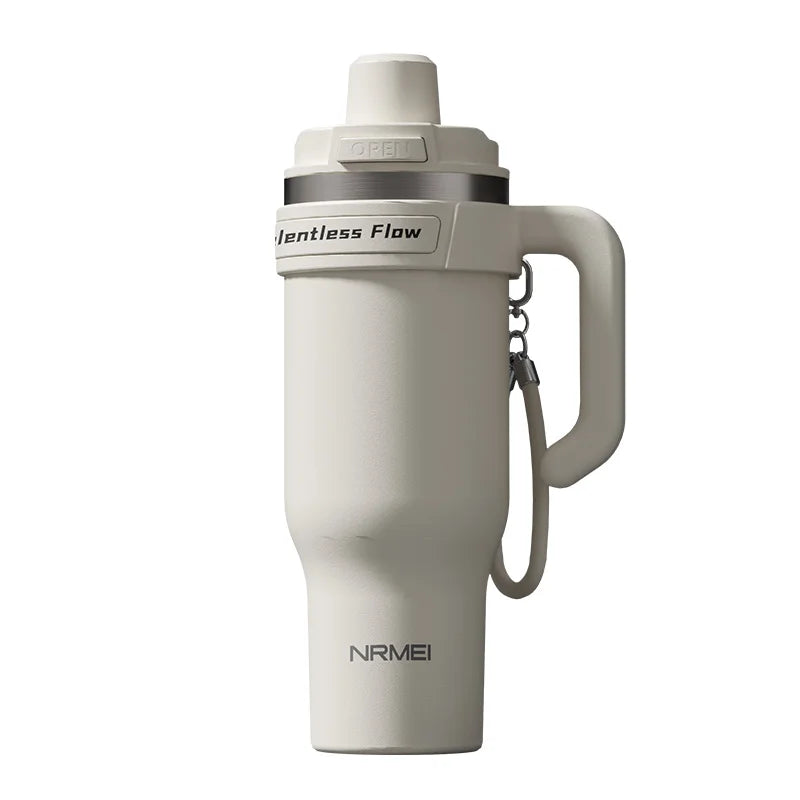 Cold Insulated Tumbler Ceramic Inner Large Water Bottle Car Cup  with Handle Straw Multipurpose Fitness