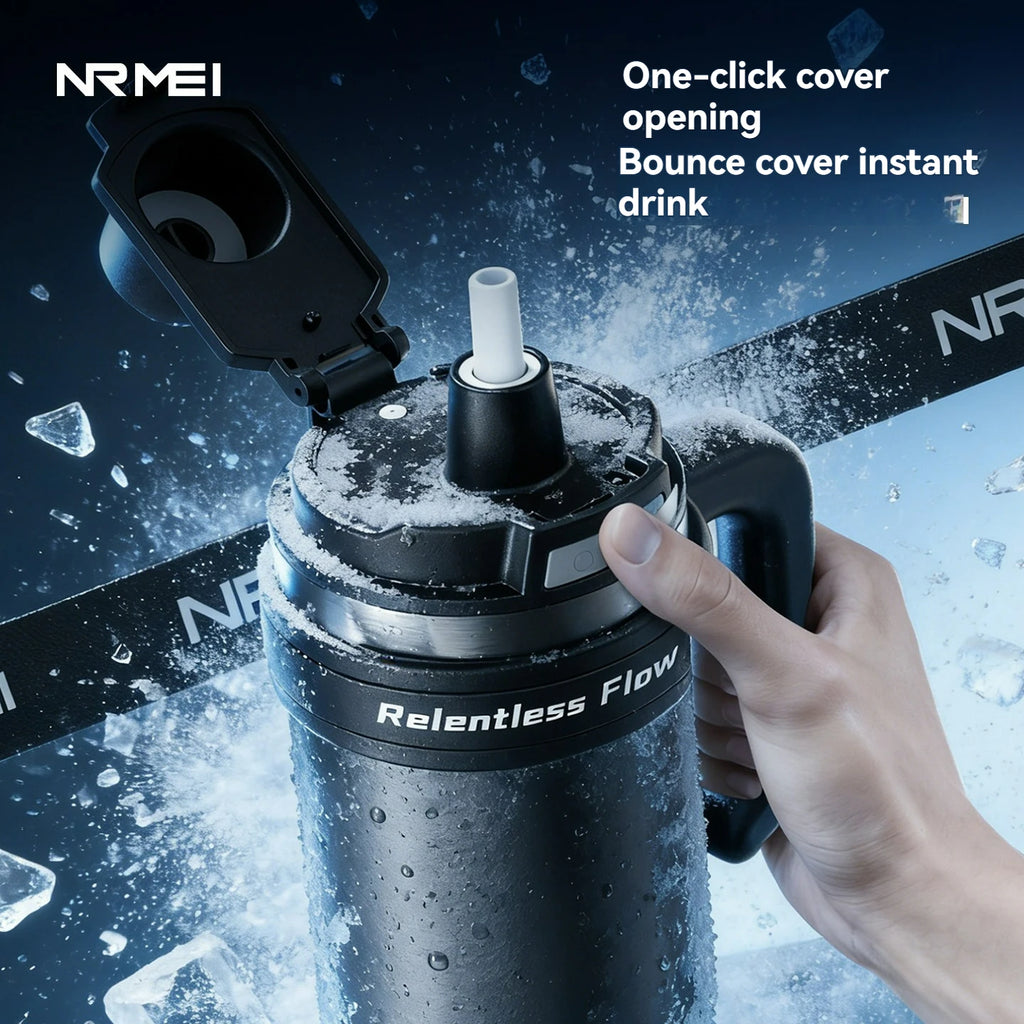 Cold Insulated Tumbler Ceramic Inner Large Water Bottle Car Cup  with Handle Straw Multipurpose Fitness