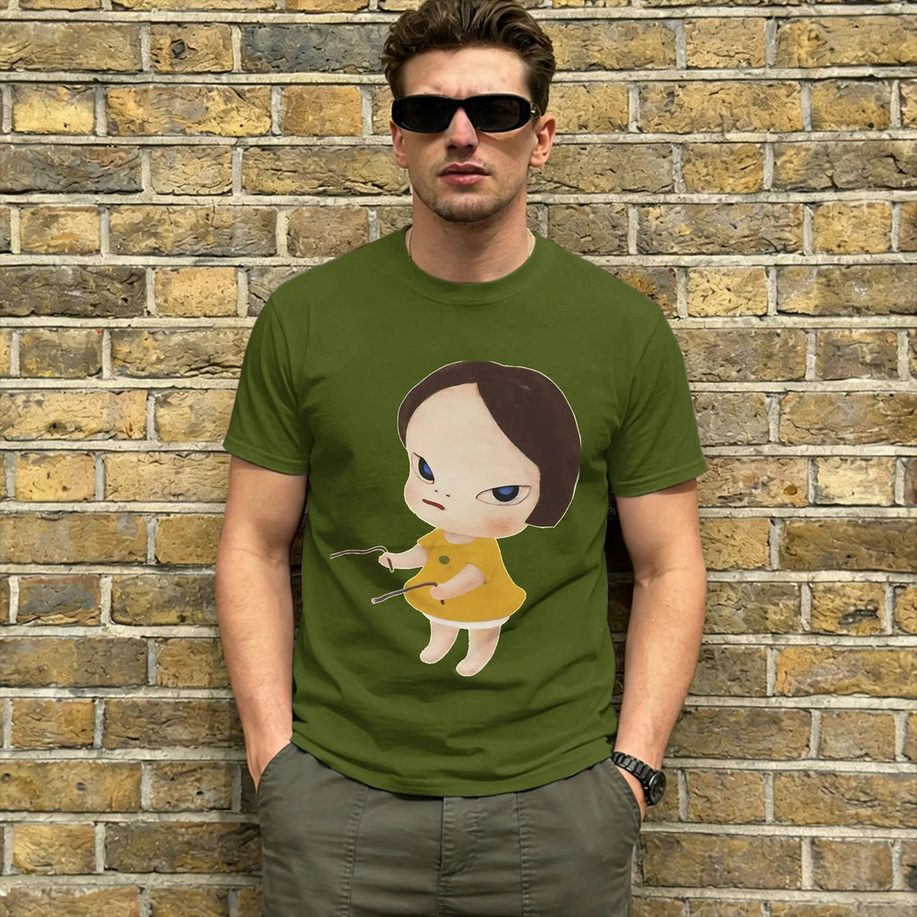 Men's T-Shirts Yoshitomos Nara Funny Pure Cotton Tee Shirt Short Sleeve  T Shirt Round Neck Clothes 4XL 5XL 6XL