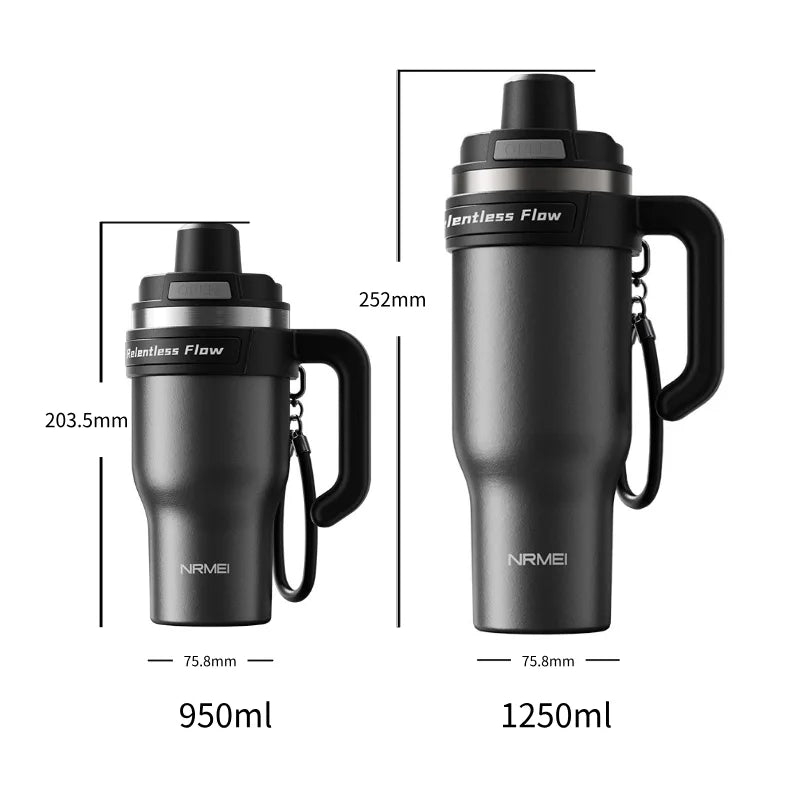 Cold Insulated Tumbler Ceramic Inner Large Water Bottle Car Cup  with Handle Straw Multipurpose Fitness