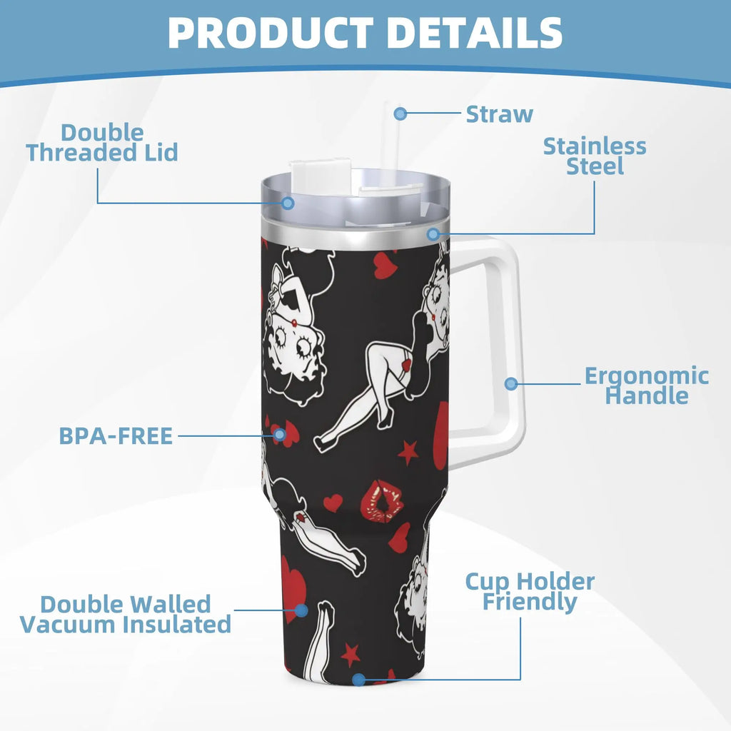 B-Bettys Boops Tumbler 40oz Stainless Steel Double Wall Vacuum Insulated  Tumblers Cup With Straw