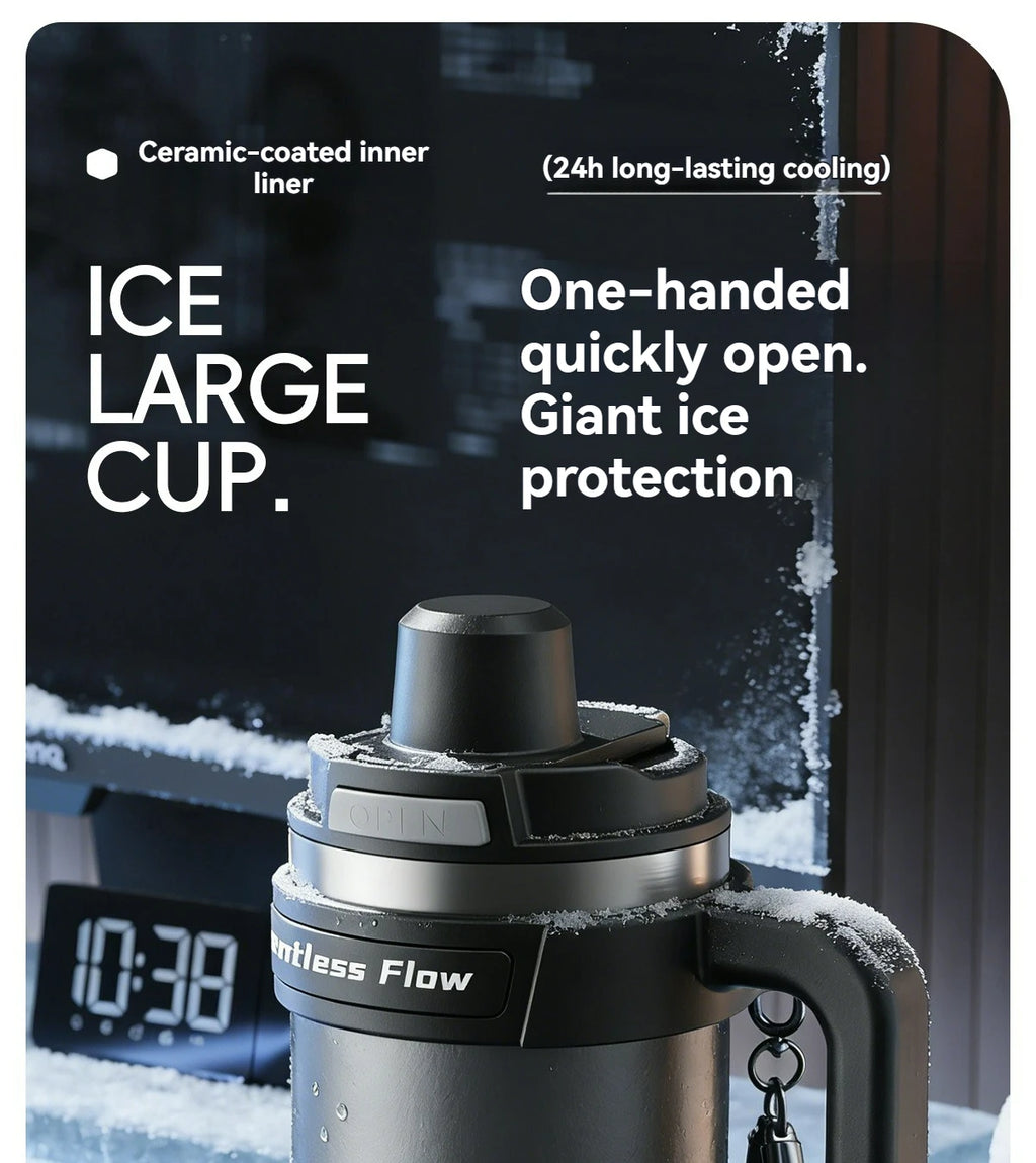 Cold Insulated Tumbler Ceramic Inner Large Water Bottle Car Cup  with Handle Straw Multipurpose Fitness
