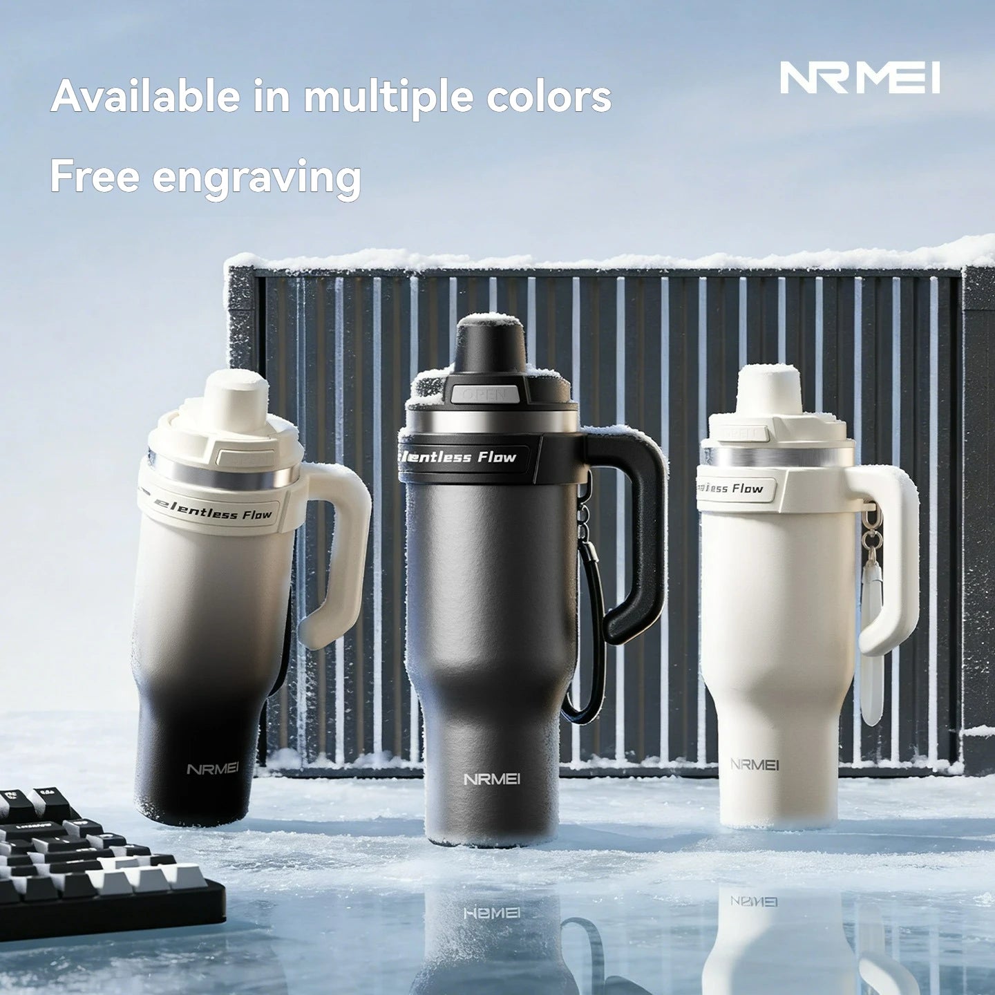 Cold Insulated Tumbler Ceramic Inner Large Water Bottle Car Cup  with Handle Straw Multipurpose Fitness