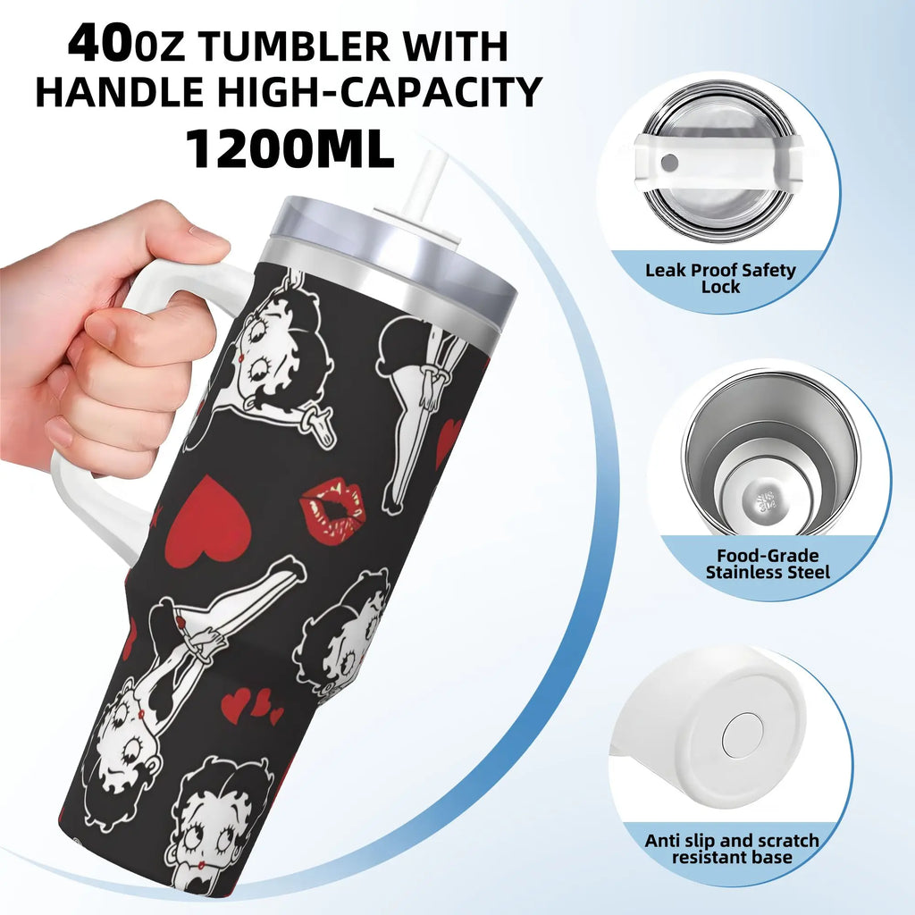 B-Bettys Boops Tumbler 40oz Stainless Steel Double Wall Vacuum Insulated  Tumblers Cup With Straw