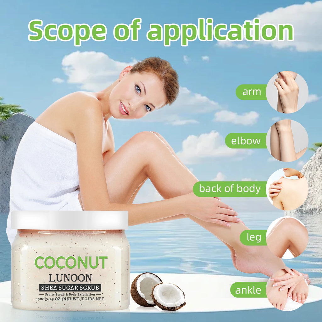 Coconut Shea Sugar Scrub 150g – LUNOON Exfoliating Body Scrub for Smooth Skin, Natural Moisturizing with Coconut & Shea Butter