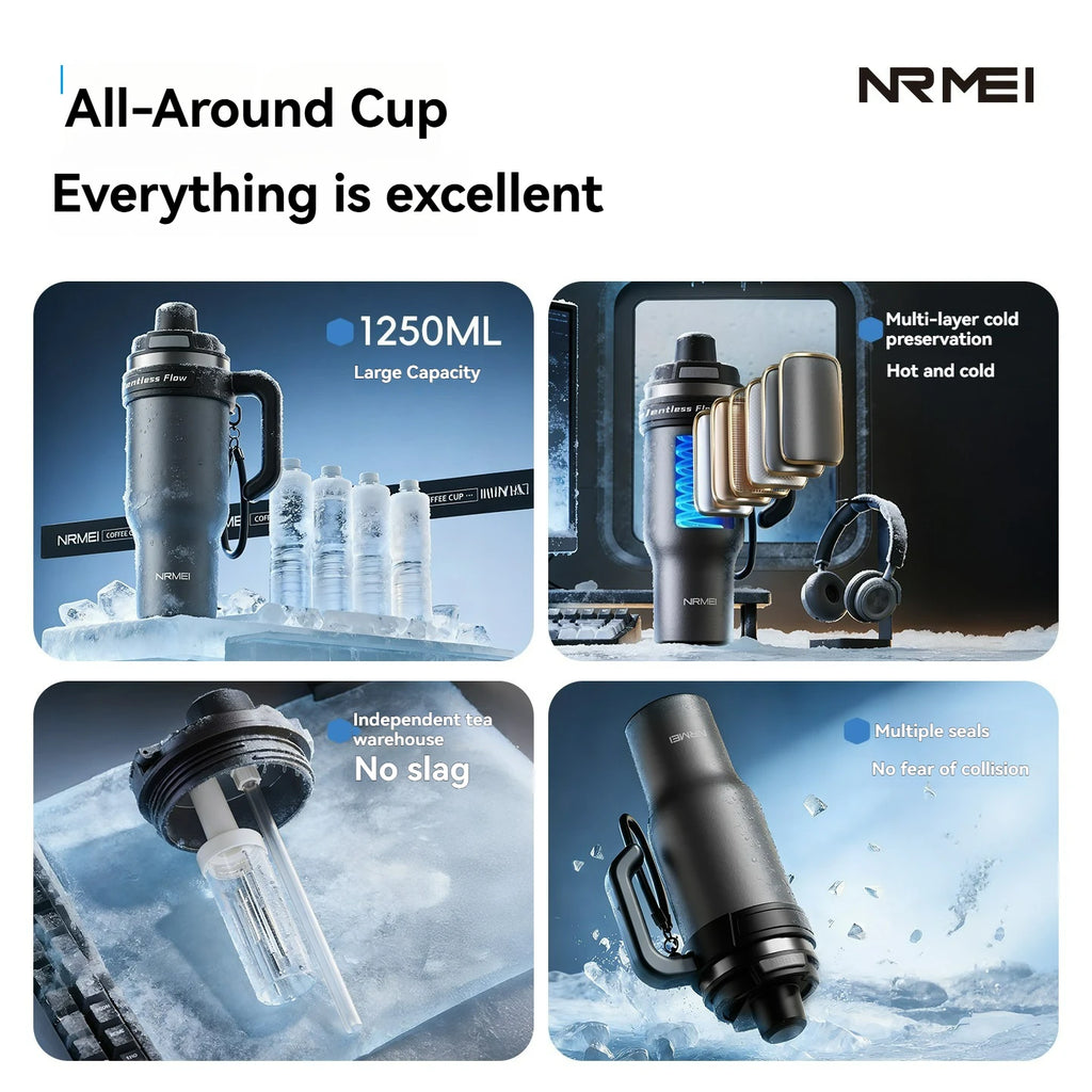 Cold Insulated Tumbler Ceramic Inner Large Water Bottle Car Cup  with Handle Straw Multipurpose Fitness