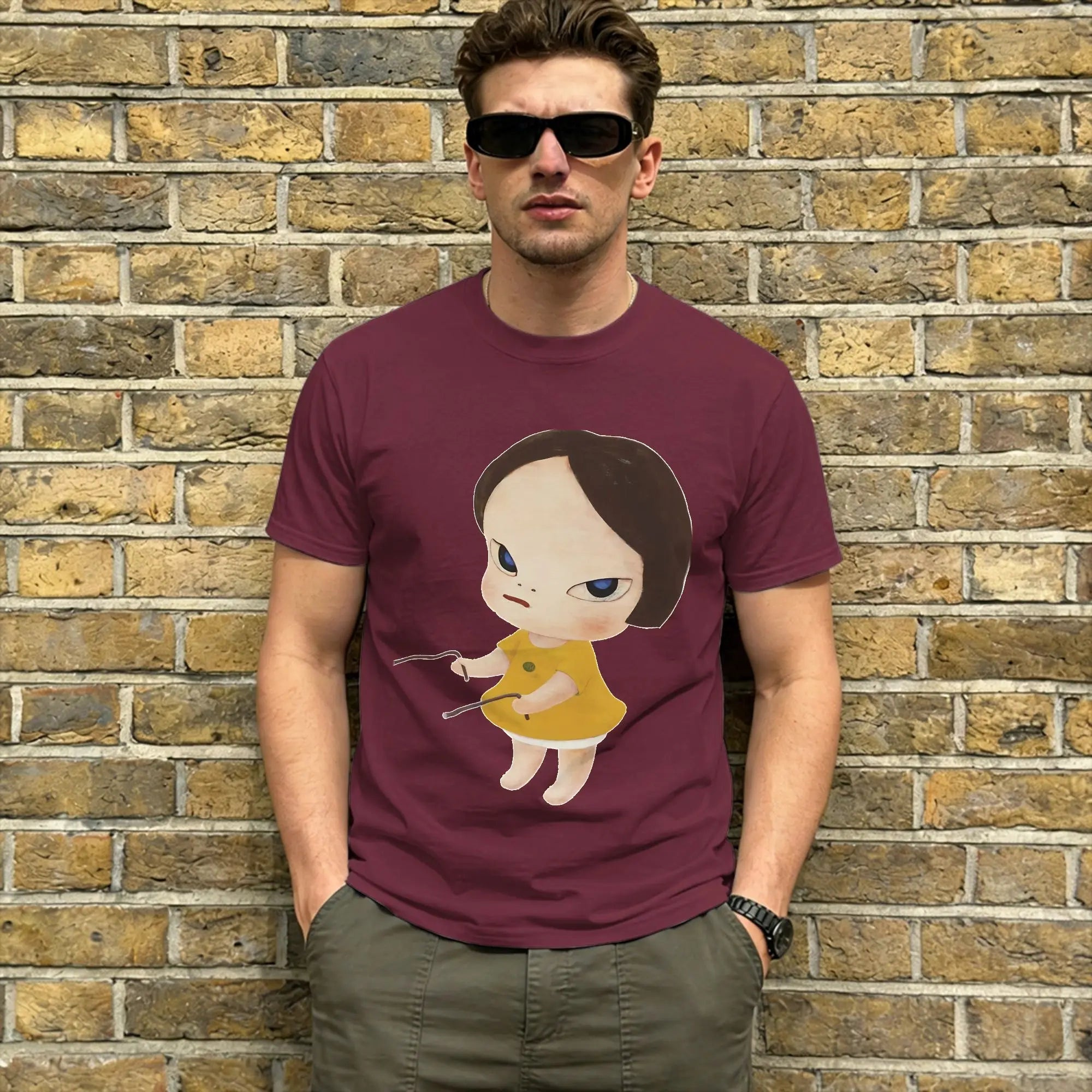 Men's T-Shirts Yoshitomos Nara Funny Pure Cotton Tee Shirt Short Sleeve  T Shirt Round Neck Clothes 4XL 5XL 6XL
