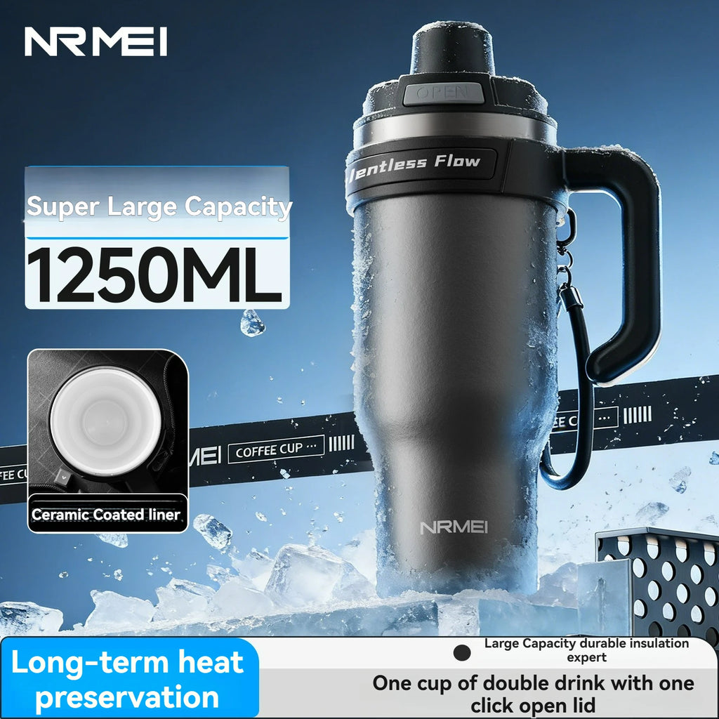 Cold Insulated Tumbler Ceramic Inner Large Water Bottle Car Cup  with Handle Straw Multipurpose Fitness