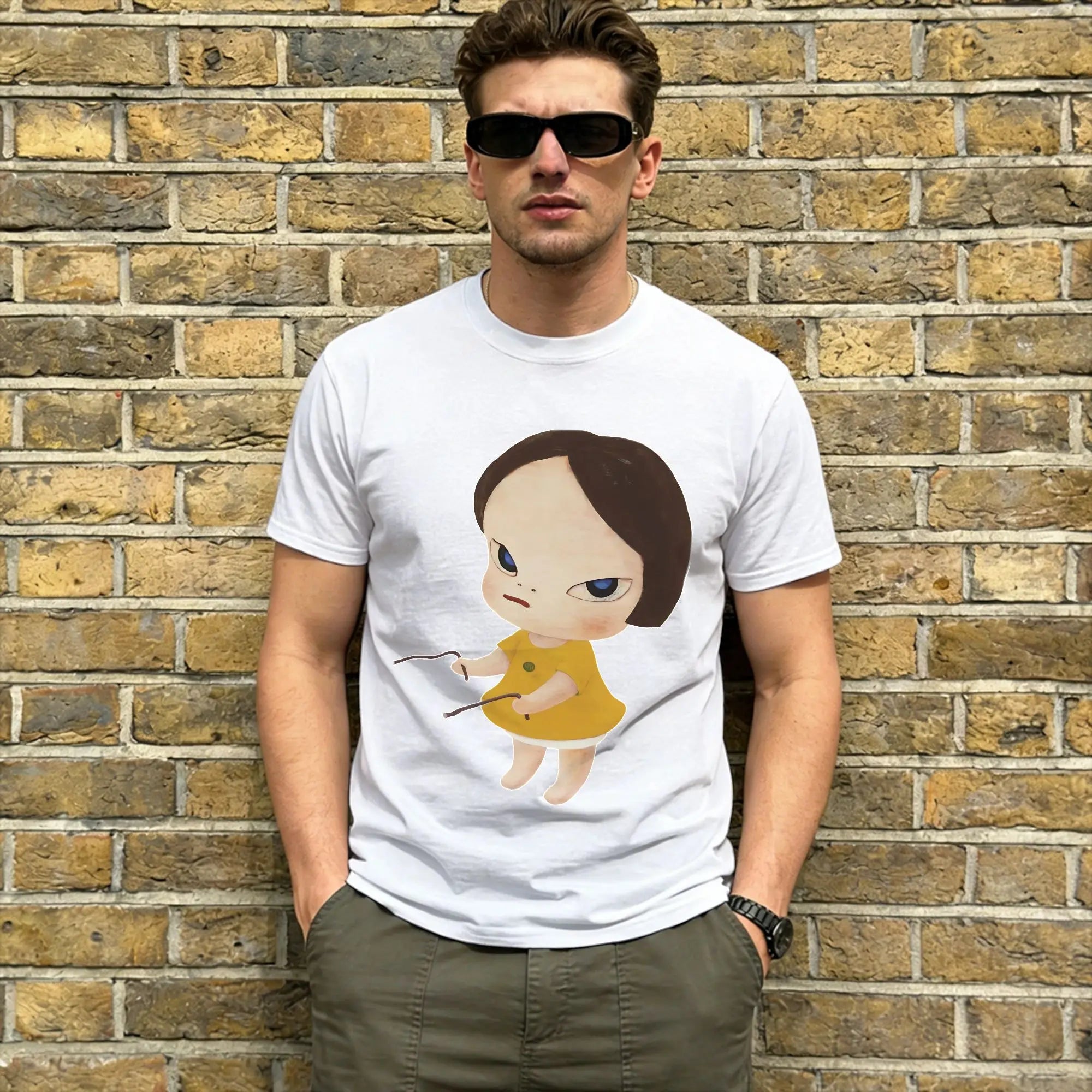 Men's T-Shirts Yoshitomos Nara Funny Pure Cotton Tee Shirt Short Sleeve  T Shirt Round Neck Clothes 4XL 5XL 6XL