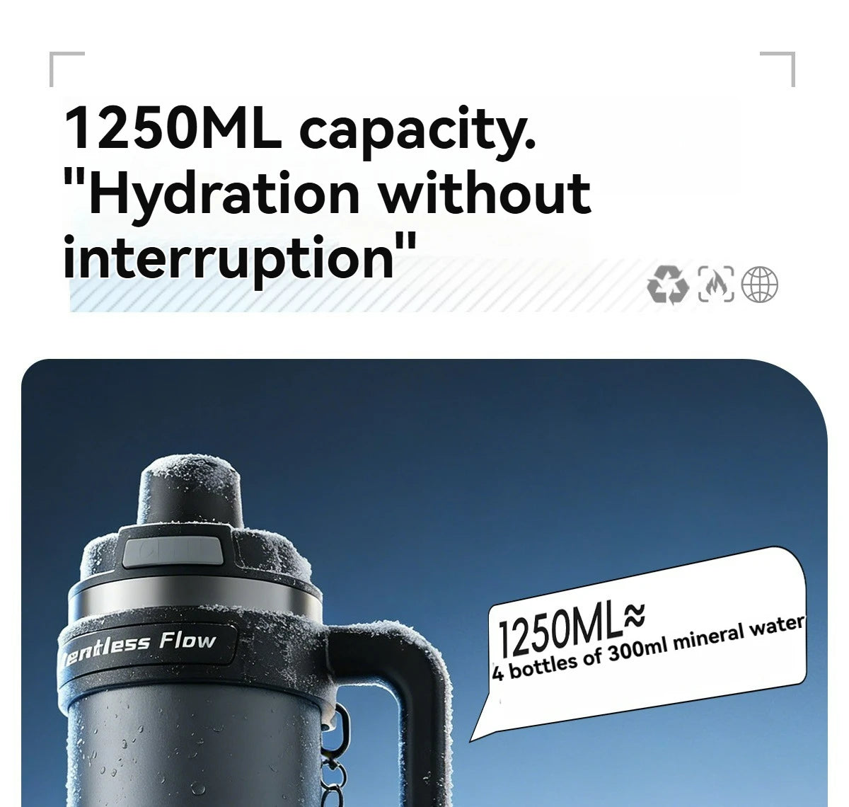 Cold Insulated Tumbler Ceramic Inner Large Water Bottle Car Cup  with Handle Straw Multipurpose Fitness