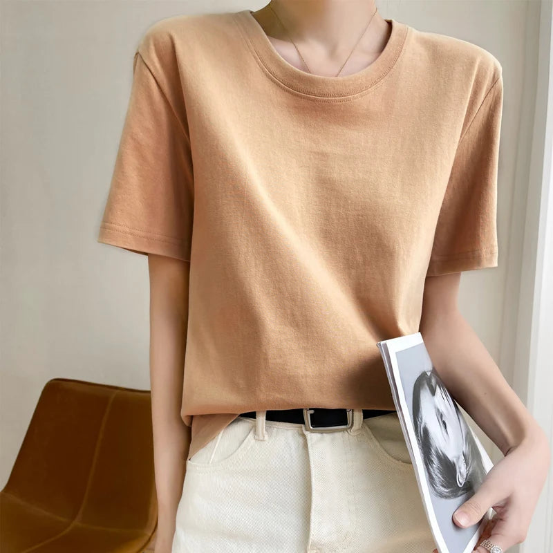 Women T-shirts 2026 Tops Solid Short Sleeve Loose O-neck  Cotton Casual Ladies Shirts Harajuku Korean Summer Woman Tshirts