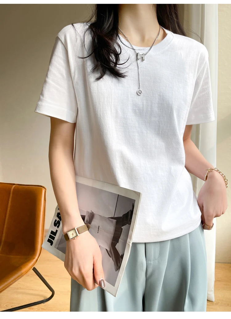 Women T-shirts 2026 Tops Solid Short Sleeve Loose O-neck  Cotton Casual Ladies Shirts Harajuku Korean Summer Woman Tshirts
