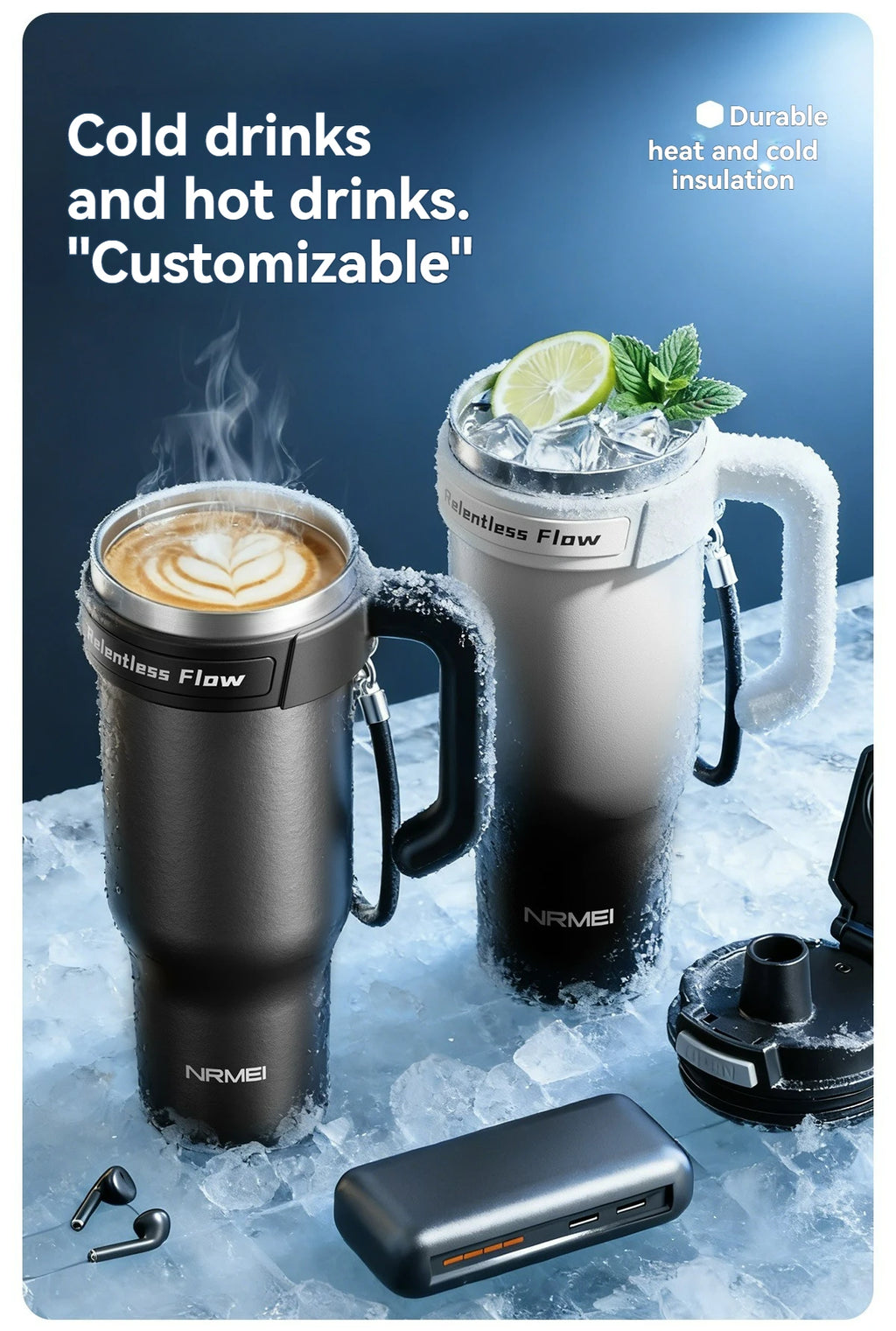 Cold Insulated Tumbler Ceramic Inner Large Water Bottle Car Cup  with Handle Straw Multipurpose Fitness
